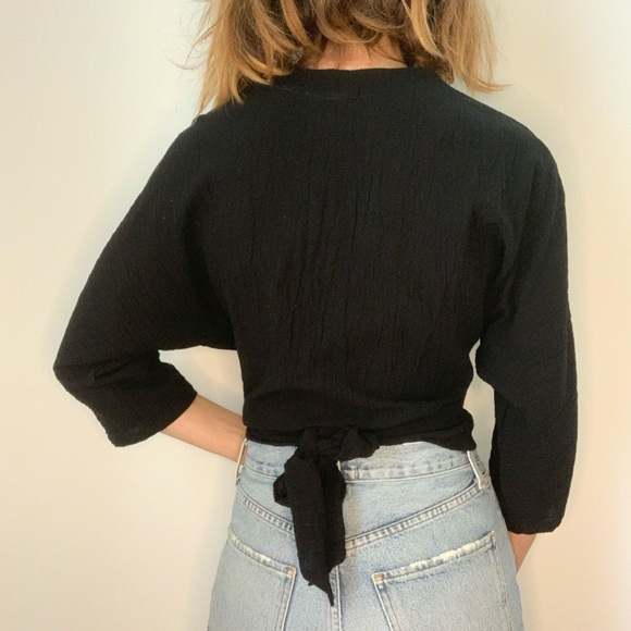 Vintage Black Gauze Wrap Boho Top - Picture 6 of 14